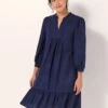 Robe Manches 3/4 Volantée Viscose-lin -Femmes Vêtements Magasin 501756 C00 zoomx