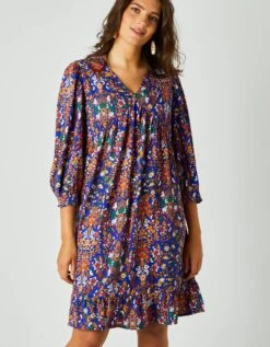 Robe Housse Manches 3/4 Imprimée, Crêpe