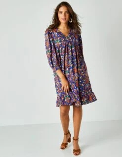 Robe Housse Manches 3/4 Imprimée, Crêpe -Femmes Vêtements Magasin 501762 C01 zoomx vue5