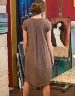 Robe Col V évasée Gaze De Coton -Femmes Vêtements Magasin 501766 C01 zoomx vue2