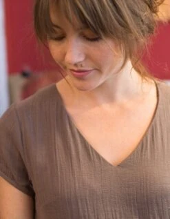 Robe Col V évasée Gaze De Coton -Femmes Vêtements Magasin 501766 C01 zoomx vue4