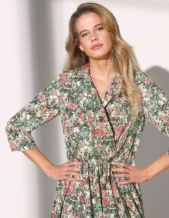 Robe Cache-coeur Imprimée Manches 3/4, Crêpe -Femmes Vêtements Magasin 501768 C02 zoomx vue3