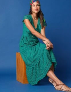 Robe Longue Col V Dentelle Macramé -Femmes Vêtements Magasin 501780 C03 zoomx vue4