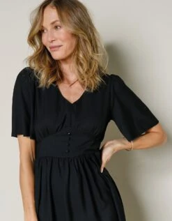 Robe Longue Unie Base Et Manches évasées -Femmes Vêtements Magasin 501787 C00 zoomx vue3