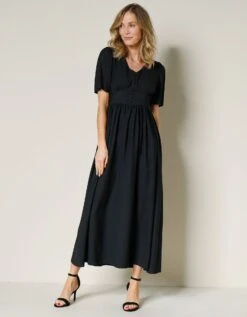 Robe Longue Unie Base Et Manches évasées -Femmes Vêtements Magasin 501787 C00 zoomx vue4