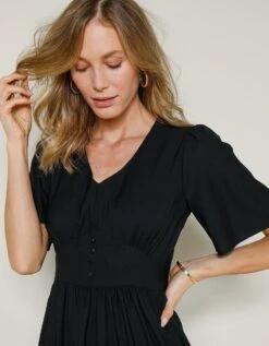 Robe Longue Unie Base Et Manches évasées -Femmes Vêtements Magasin 501787 C00 zoomx vue5