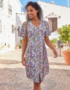 Robe Boutonnée Manches "papillon" Imprimée -Femmes Vêtements Magasin 501798 C01 zoomx vue4