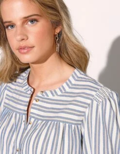 Robe Chemisier Col Officier Manches 3/4 Rayée 11 Robe Chemisier Col Officier Manches 3/4 Rayée -Femmes Vêtements Magasin 501817 C01 zoomx vue3