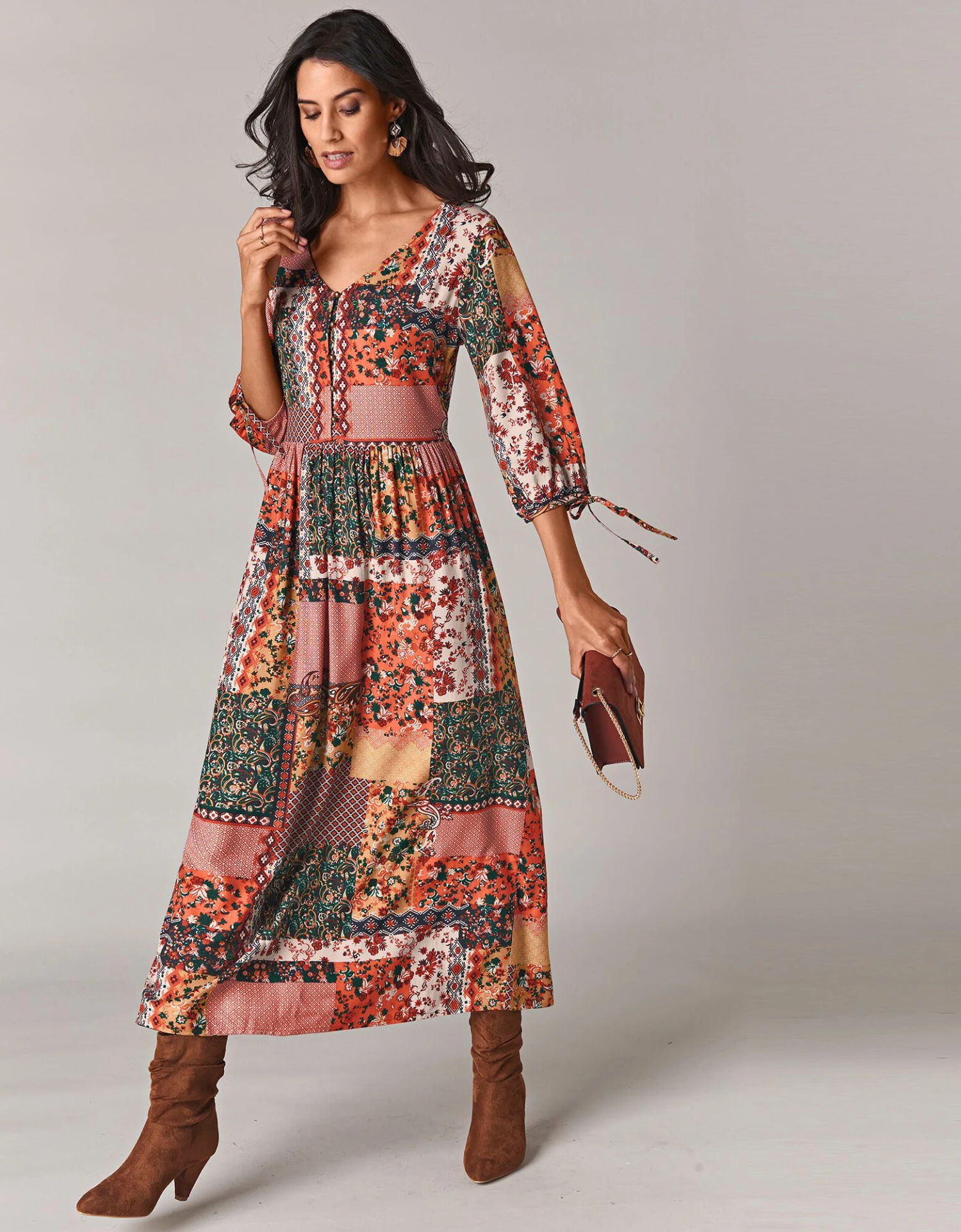 Robe Longue Imprimé Patchwork Col V 3 Robe Longue Imprimé Patchwork Col V