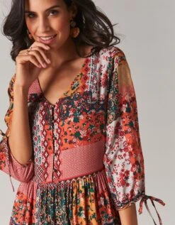 Robe Longue Imprimé Patchwork Col V 10 Robe Longue Imprimé Patchwork Col V -Femmes Vêtements Magasin 501835 C00 zoomx vue3