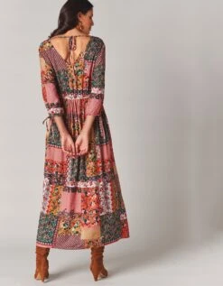 Robe Longue Imprimé Patchwork Col V 12 Robe Longue Imprimé Patchwork Col V -Femmes Vêtements Magasin 501835 C00 zoomx vue5