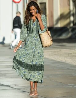 Robe Longue Imprimée Manches 3/4 Fendues -Femmes Vêtements Magasin 501952 C02 zoomx vue4