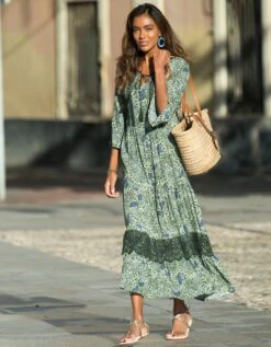 Robe Longue Imprimée Manches 3/4 Fendues -Femmes Vêtements Magasin 501952 C02 zoomx vue5