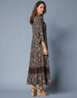 Robe Longue Imprimée Manches 3/4 Fendues -Femmes Vêtements Magasin 501952 C04 zoomx vue2