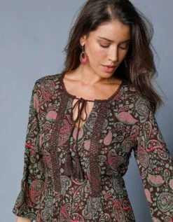 Robe Longue Imprimée Manches 3/4 Fendues -Femmes Vêtements Magasin 501952 C04 zoomx vue3