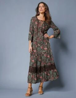 Robe Longue Imprimée Manches 3/4 Fendues -Femmes Vêtements Magasin 501952 C04 zoomx vue5