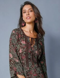 Robe Longue Imprimée Manches 3/4 Fendues -Femmes Vêtements Magasin 501952 C04 zoomx vue6