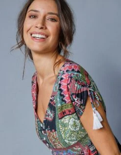 Robe Mi-longue Manches Courtes Imprimée -Femmes Vêtements Magasin 501962 C02 zoomx vue3