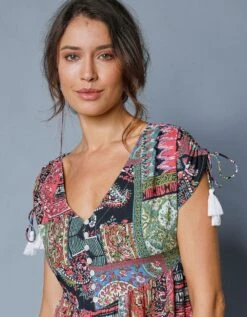 Robe Mi-longue Manches Courtes Imprimée -Femmes Vêtements Magasin 501962 C02 zoomx vue5