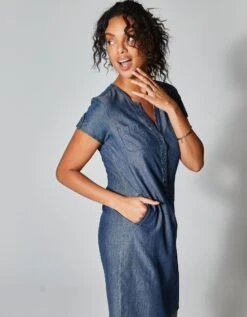Robe Col Tunisien, Denim Léger -Femmes Vêtements Magasin 504010 C01 zoomx vue3