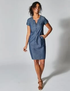 Robe Col Tunisien, Denim Léger -Femmes Vêtements Magasin 504010 C01 zoomx vue4