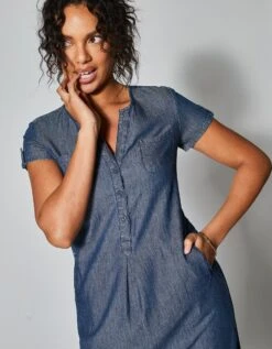 Robe Col Tunisien, Denim Léger -Femmes Vêtements Magasin 504010 C01 zoomx vue6