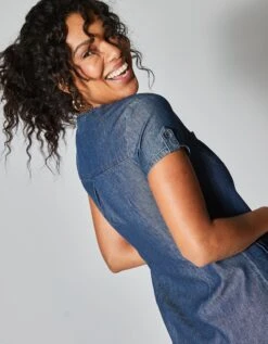 Robe Col Tunisien, Denim Léger -Femmes Vêtements Magasin 504010 C01 zoomx vue7