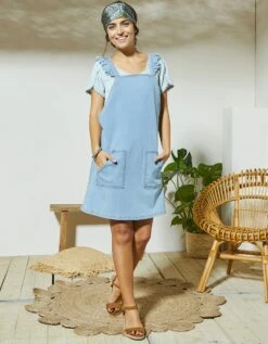 Robe Salopette Bretelles Volantées En Jean -Femmes Vêtements Magasin 504020 C02 zoomx vue3