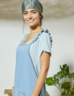 Robe Salopette Bretelles Volantées En Jean -Femmes Vêtements Magasin 504020 C02 zoomx vue4