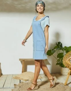 Robe Salopette Bretelles Volantées En Jean -Femmes Vêtements Magasin 504020 C02 zoomx vue5