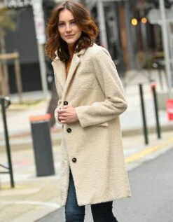 Manteau Maille Bouclette Col Tailleur