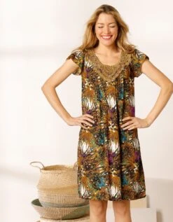 Robe Imprimé Tropical - Décolleté Macramé -Femmes Vêtements Magasin 541053 C02 zoomx vue5