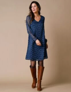 Robe évasée Voile Imprimé Doré -Femmes Vêtements Magasin 541099 C05 zoomx vue3