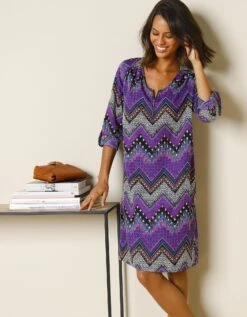 Robe-housse Col Zippé Imprimé Zigzag