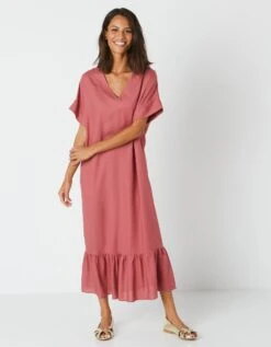 Robe Longue Volantée Unie, Spécial Petites -Femmes Vêtements Magasin 541135 C00 zoomx vue4