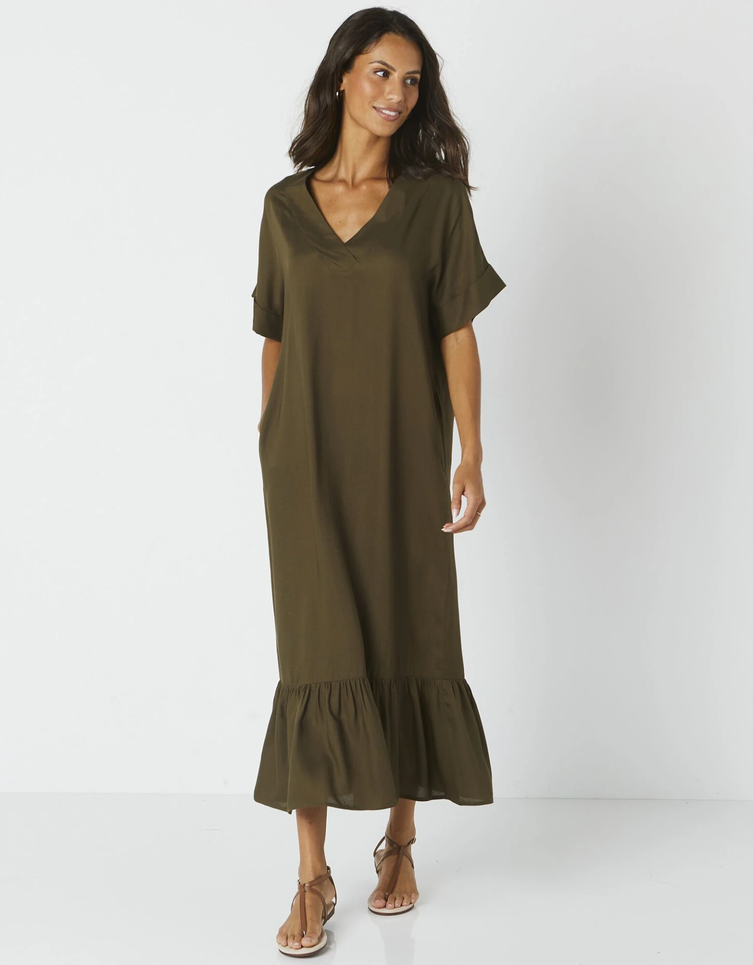 Robe Longue Volantée Unie, Spécial Petites 3 Robe Longue Volantée Unie, Spécial Petites