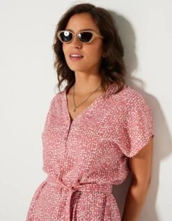 Robe Droite Fluide Manches Courtes, Imprimé -Femmes Vêtements Magasin 541137 C00 zoomx vue3