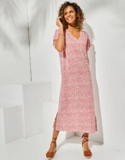 Robe Droite Longue Fluide Manches Courtes, Imprimé -Femmes Vêtements Magasin 541139 C00 zoomx vue5