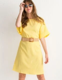 Robe Forme Housse Unie Manches Courtes Tissu Texturé