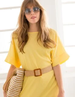 Robe Forme Housse Unie Manches Courtes Tissu Texturé -Femmes Vêtements Magasin 541140 C02 zoomx vue3