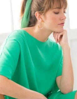 Robe Forme Housse Unie Manches Courtes Tissu Texturé -Femmes Vêtements Magasin 541140 C03 zoomx vue3