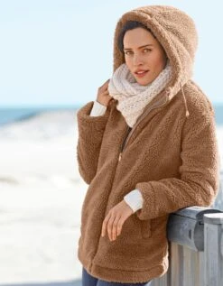 Manteau Bouclette à Capuche Zippé
