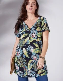 Blouse En Crépon Léger Manches Courtes - Imprimé Feuilles -Femmes Vêtements Magasin 560007 C00 zoomx vue5