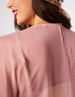 Blouse Volantée En Voile Manches Courtes - Rose Poudré -Femmes Vêtements Magasin 560021 C01 zoomx vue7