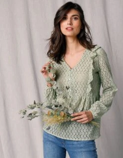 Chemisier Dentelle Col V Manches Longues -Femmes Vêtements Magasin 560024 C01 zoomx vue3