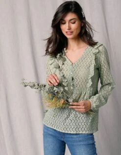 Chemisier Dentelle Col V Manches Longues -Femmes Vêtements Magasin 560024 C01 zoomx vue6