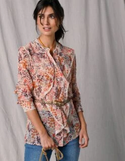 Chemisier Volant Et Dentelle Voile Imprimé