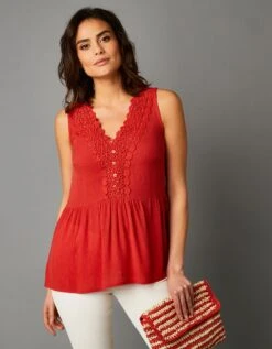 Blouse Col V Sans Manches Crépon Macramé -Femmes Vêtements Magasin 560105 C02 zoomx vue5