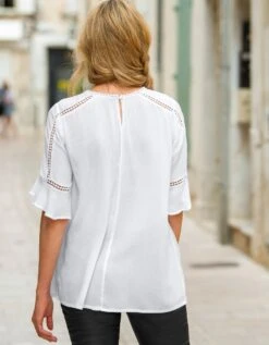 Blouse Plastron Macramé, Crépon -Femmes Vêtements Magasin 560139 C01 zoomx vue2