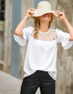 Blouse Plastron Macramé, Crépon -Femmes Vêtements Magasin 560139 C01 zoomx vue4